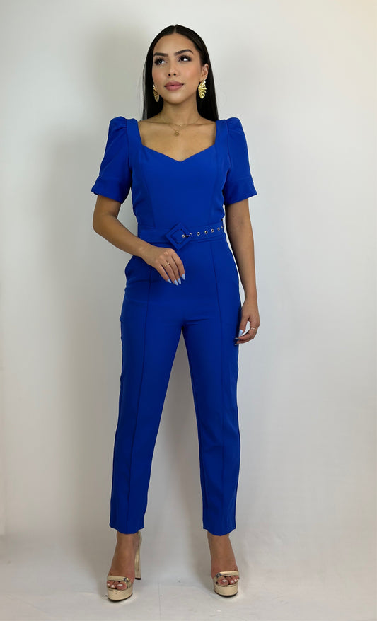 Karine Tailored Jumpsuit with Belt and Cutout Sleeve
