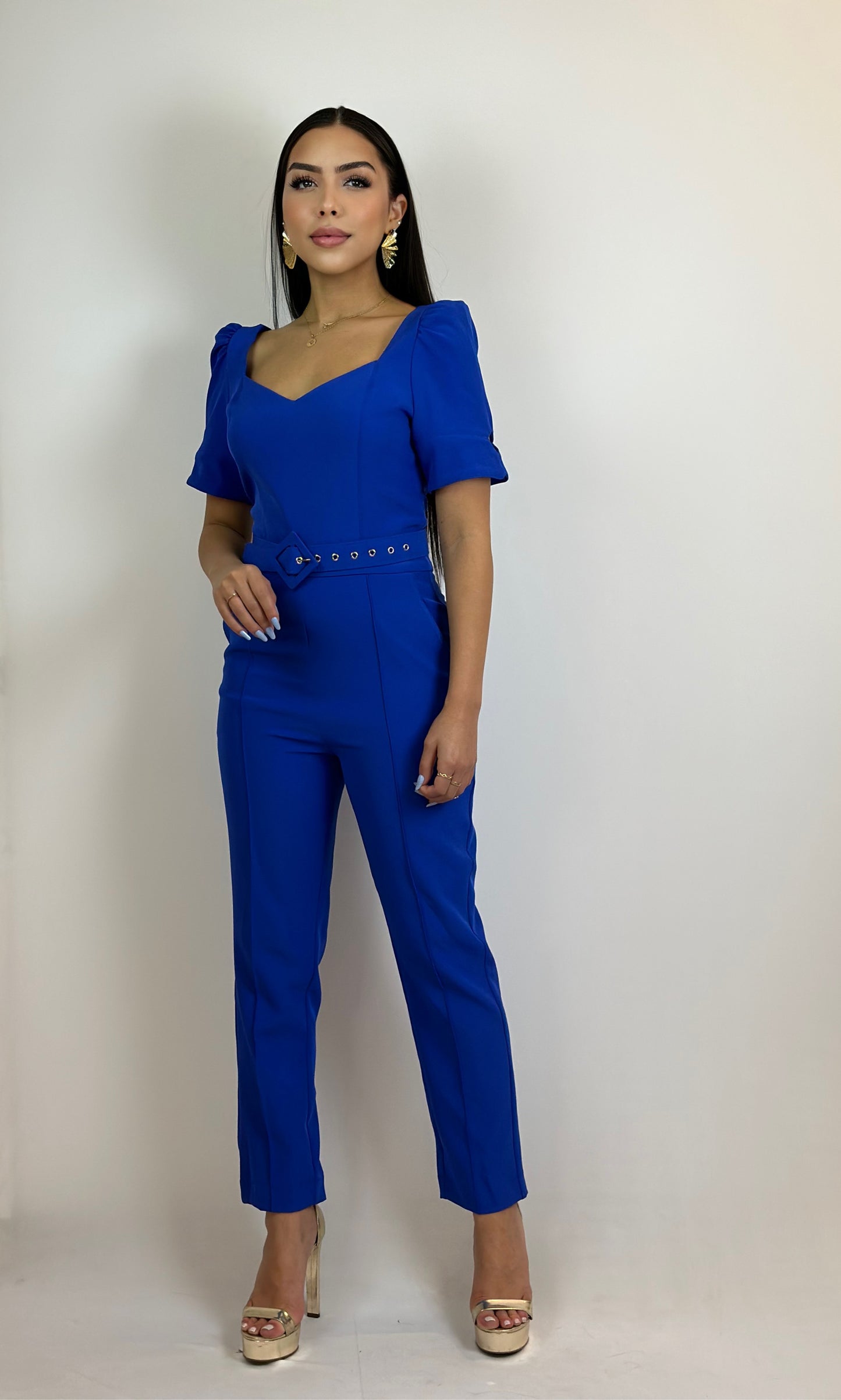 Karine Tailored Jumpsuit with Belt and Cutout Sleeve